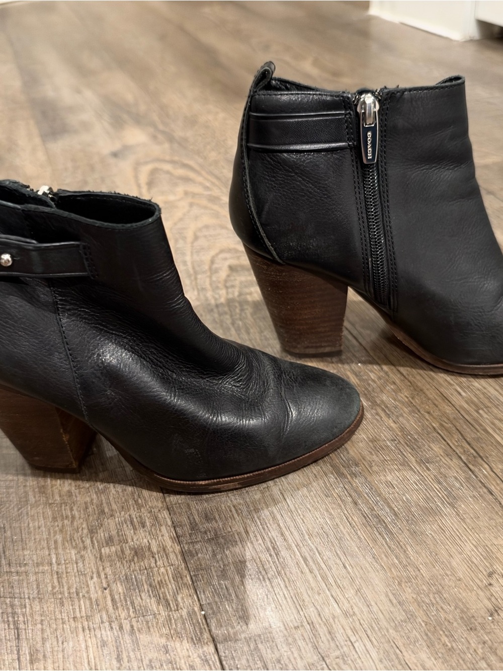 Coach Black Leather Ankle Booties with Stacked Heel